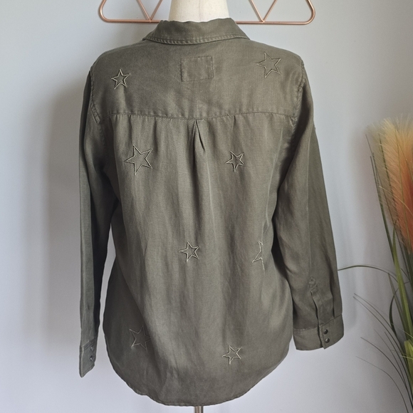 RAILS, New, Marcel Olive Green Embroidred Star Linen Blend Shirt, Size Medium - Picture 8 of 13